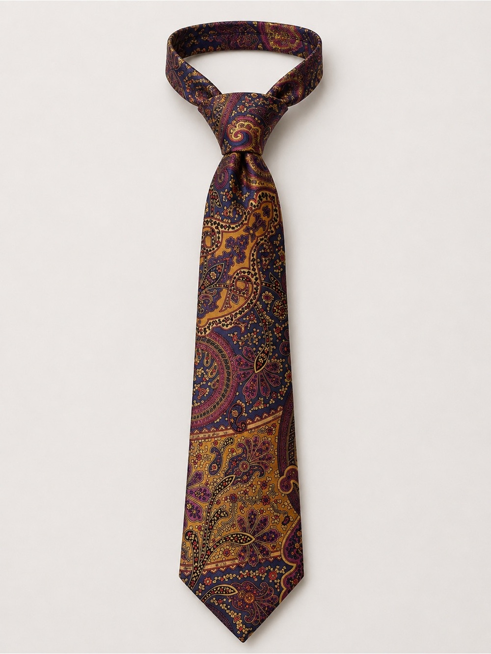 100% Silk Henry Grethel Paisley Tie in Burgundy and Gold Tones